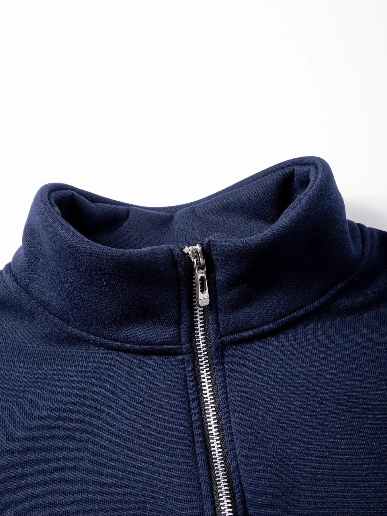 Navy blue men's zipper pullover turtleneck knit sweatshirt, long-sleeve casual top