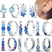Original 925 Sterling Silver Blue Zirconium Butterfly Hoop Earrings For Women Colored Fine Jewelry Party Earrings