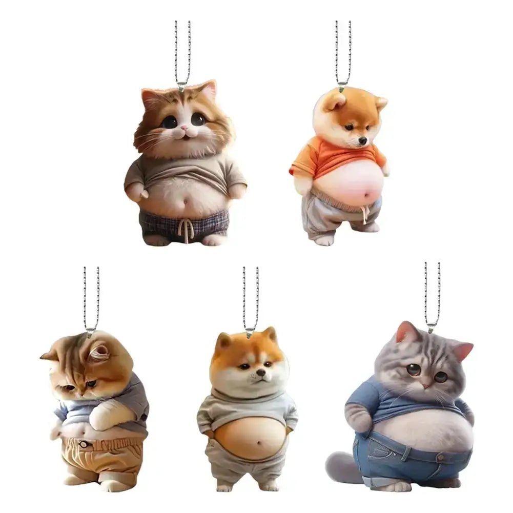 Fat Puppy Keychain 2D Flat Acrylic Cartoon Dog Ornament For Car Mirror Backpacks Hanging Pendant Home Decor - Simples Market