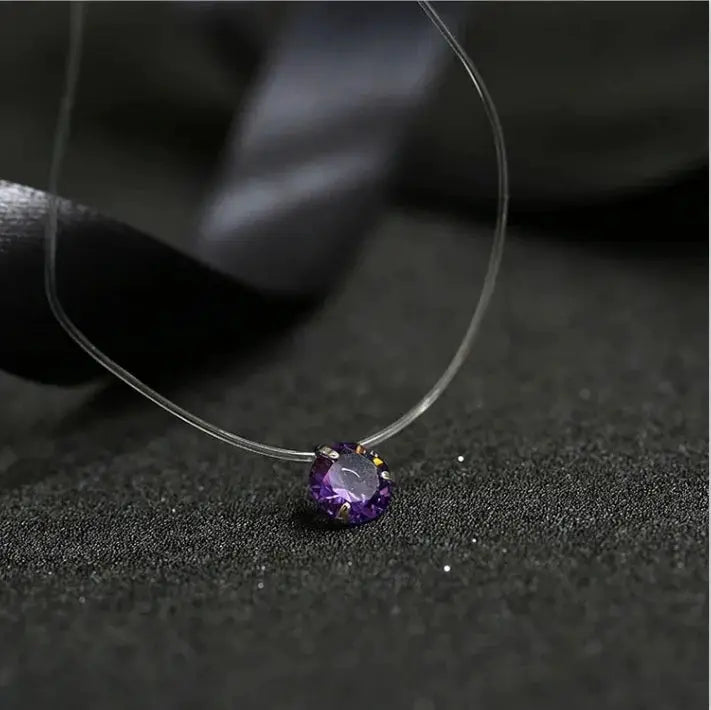 5 Colors Dazzling Zircon Pendant Necklace With Invisible Transparent Fishing Line Chain For Women Minimalist Jewelry