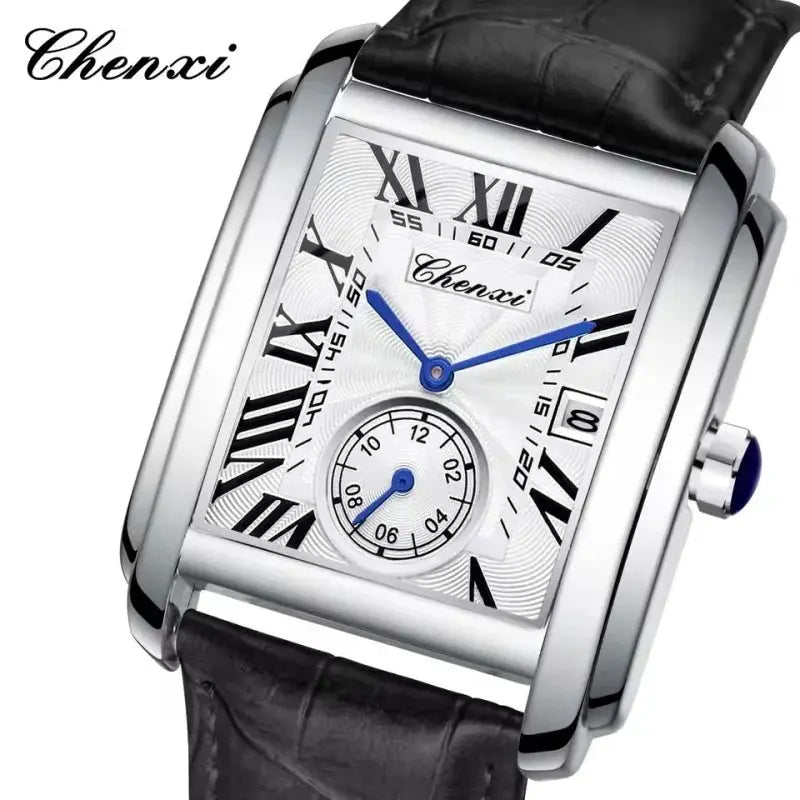 Chenxi 8216 Mens Watch With Alloy Case Leather Strap Waterproof Military Calendar Quartz Movement