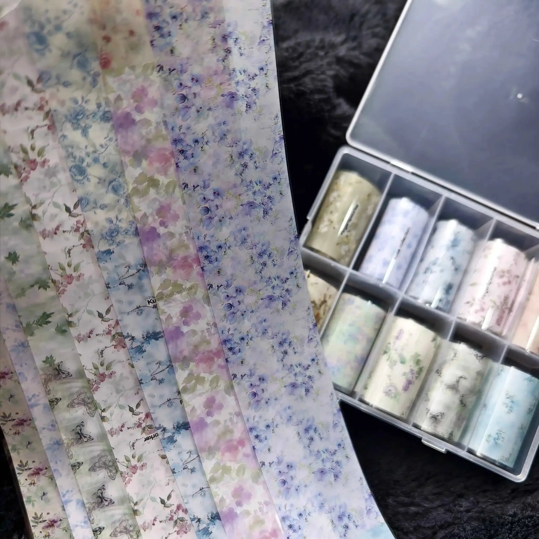 Nail foil sheets, 10 rolls, floral pastel marble bow design by Simples Market
