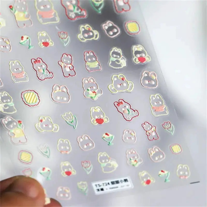 5D kawaii jelly nail art stickers on a sheet by Simples Market for self-adhesive jellyfish cartoon manicure decals