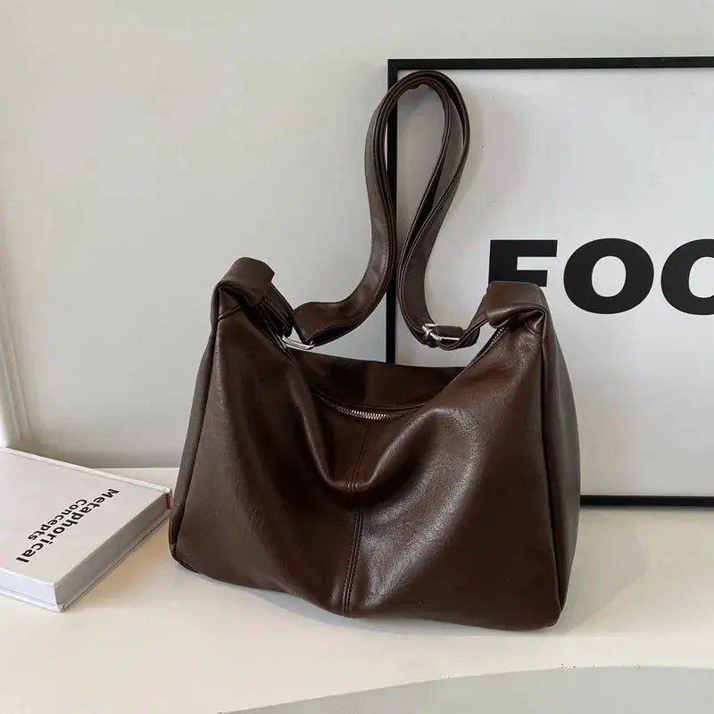 Homefish Leather Commuter Vintage Tote Bag For Women Maillard Style Crossbody Large Capacity PU Leather
