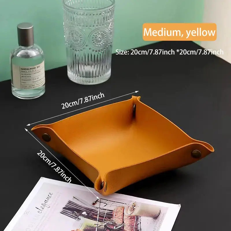Leather Living Room Entry Key Storage Box and Cosmetics Sundries European Tray Desktop Organizer