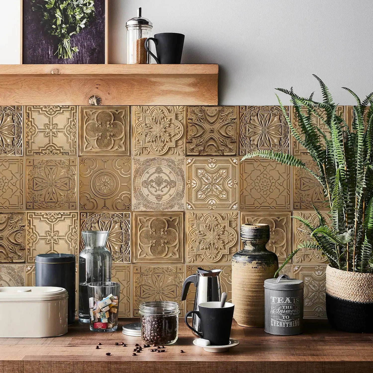 24-piece set of light beige tile wall stickers for kitchen and bathroom, waterproof self-adhesive decals.