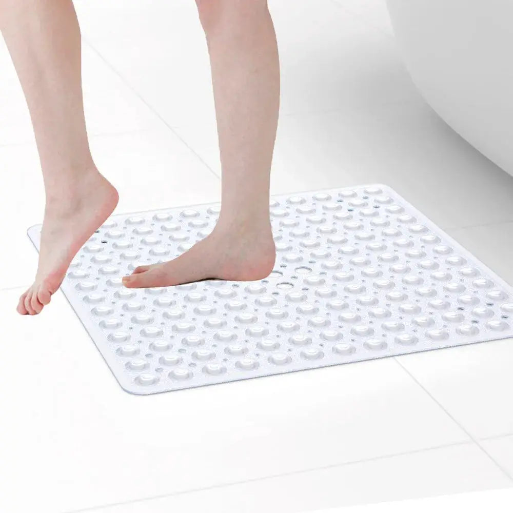 Shower mat Simples Market PVC 53x53cm with suction cups, white non-slip bath mat