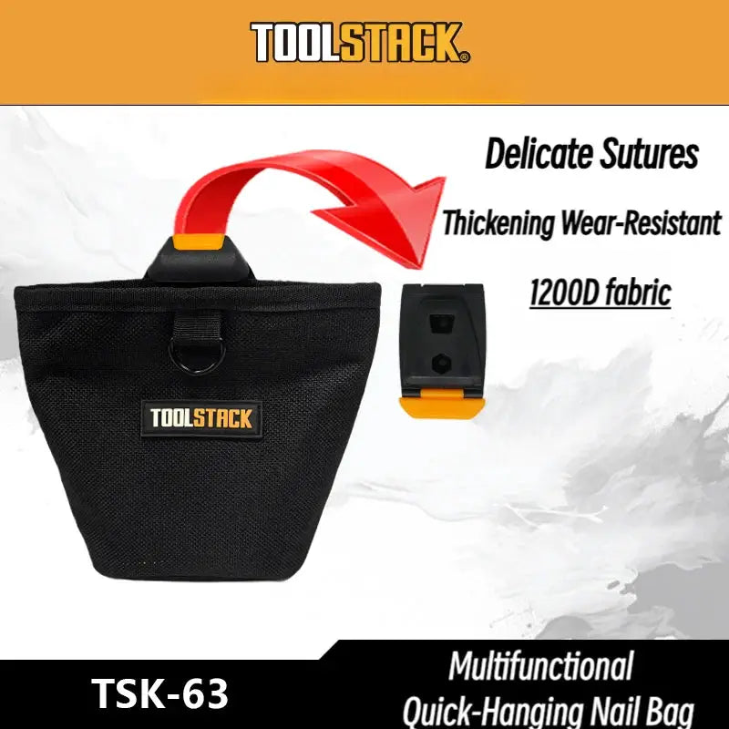 TOOLSTACK Multifunctional nails pouch waist bag, black with orange handle, high-capacity 1200D fabric