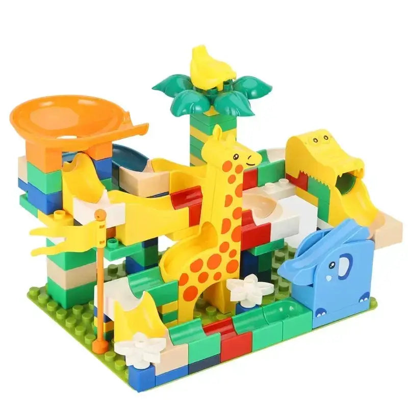 Big Size Building Blocks Marble Race Run Maze Educational Toy For Kids With Large Bricks And Ball Chute Giraffe Gift