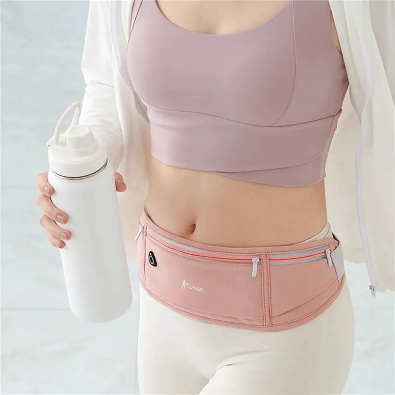 Pink tuban running waist pack, waterproof invisible fitness belt with water bottle holder for men and women.