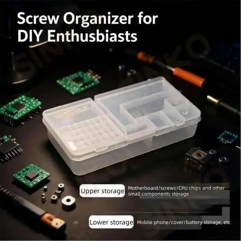 Double-layer PVC storage box for phone repair; clear plastic with upper and lower compartments by Simples Market