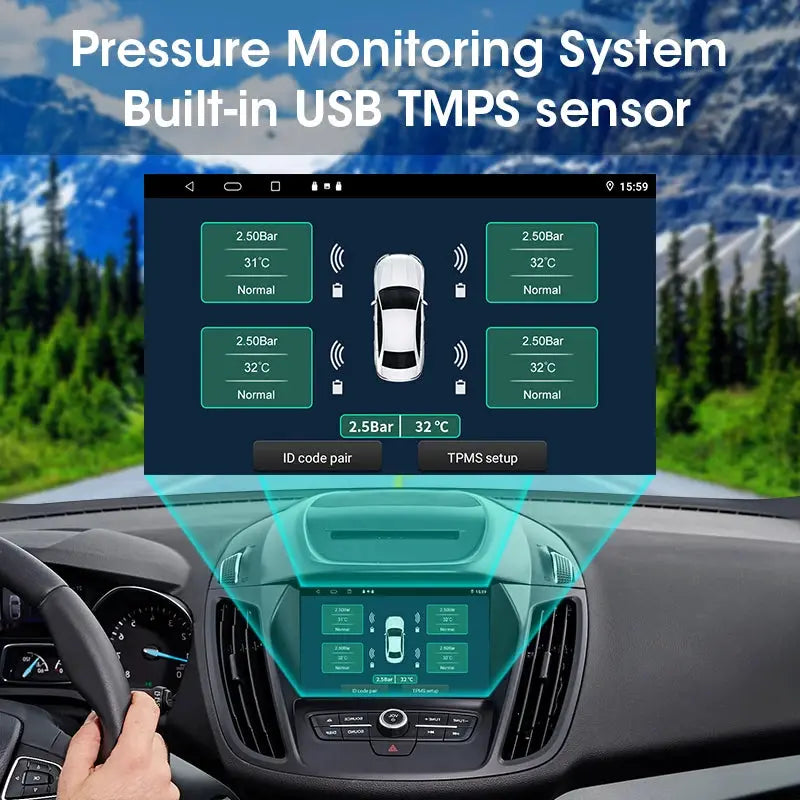 JMCQ USB Android TPMS display with 5 internal/external sensors for car navigation radio