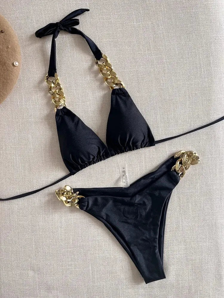 Ruotongsept New Sexy Bikini 2023 Triangle Halter 2 Piece Swimwear For Women Push Up Brazilian Bathing Suit