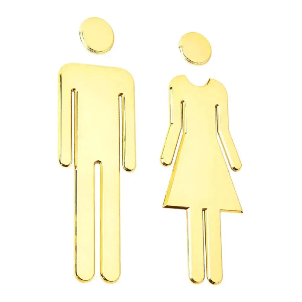 Gold 3D metal toilet door sign set featuring male and female figures, 2 pcs by Simples Market