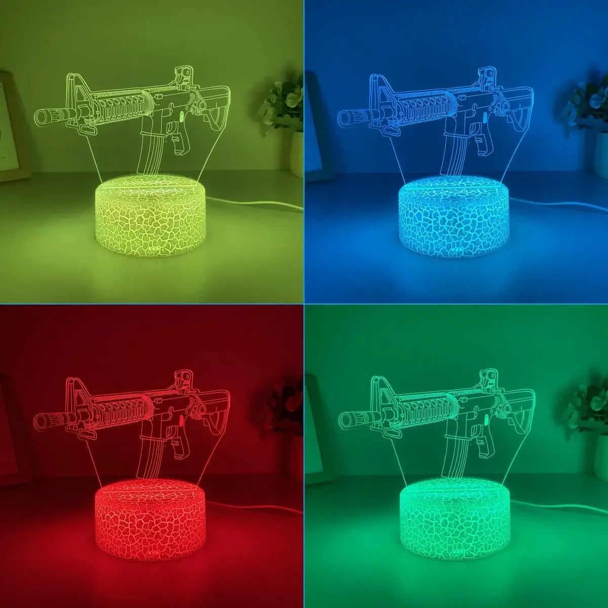 Submachine gun shaped night light, 1pc, USB-powered, color-changing RGB LED on crackle-textured base