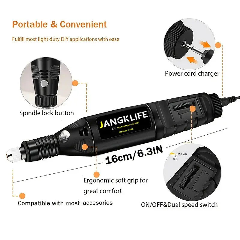 Jangklife 9V Mini Electric Carving Pen Variable Speed Rotary Tool Kit for Grinding Engraving and Polishing