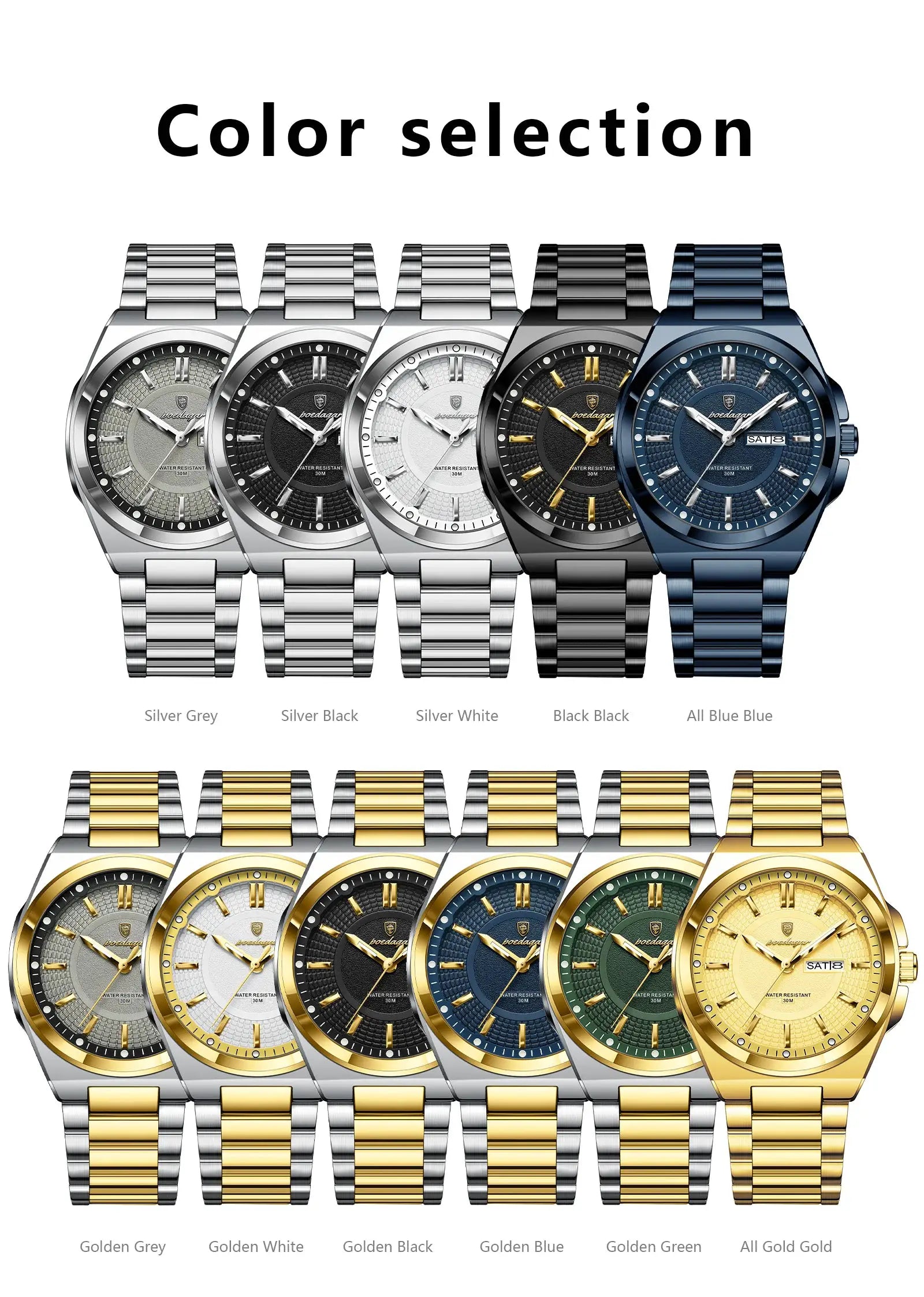 POEDAGAR Sport Original men's quartz stainless steel wristwatches, 11 color variants, Simples Market