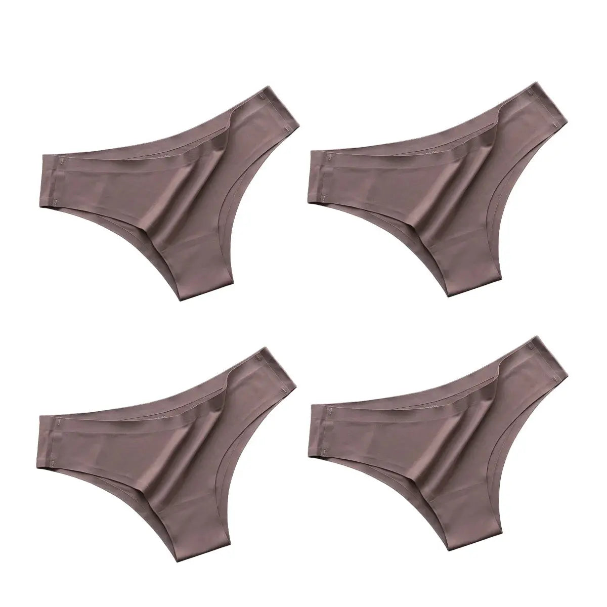 Set of 4 seamless Brazilian panties in mauve ice silk, low-rise bikini briefs