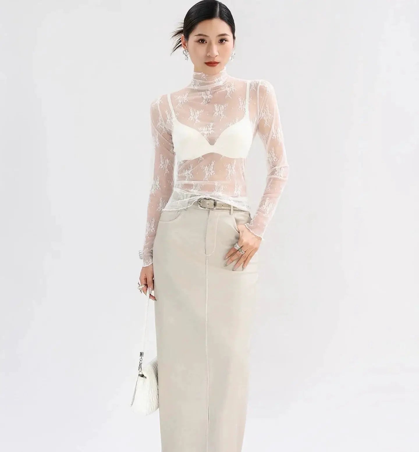 Sexy Women Mesh T Shirt See Through Top Lace Blouse Long Sleeve O Neck Sheer Crop Tee For Night Club Party