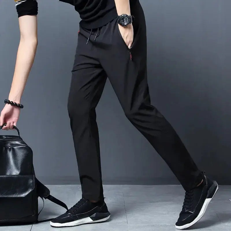 Mens Casual Jogger Pants Elastic Waist Straight Slim Fit Korean Classic Trousers In Blue Black Gray Plus Size