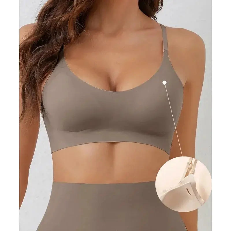Seamless bra by Simples Market, taupe, lightweight breathable with soft support