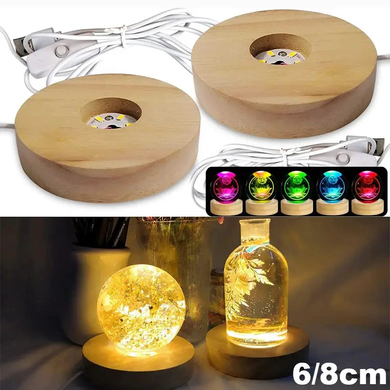 TimberLux Wood Desktop LED Night Light Base USB RGB Lamp For Art And Collectibles Warm White RGB Lighting
