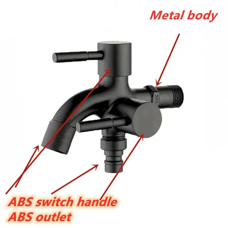 Double-outlet faucet by Simples Market, 1/2in, metal body with ABS switch handle for washing machines and bidets