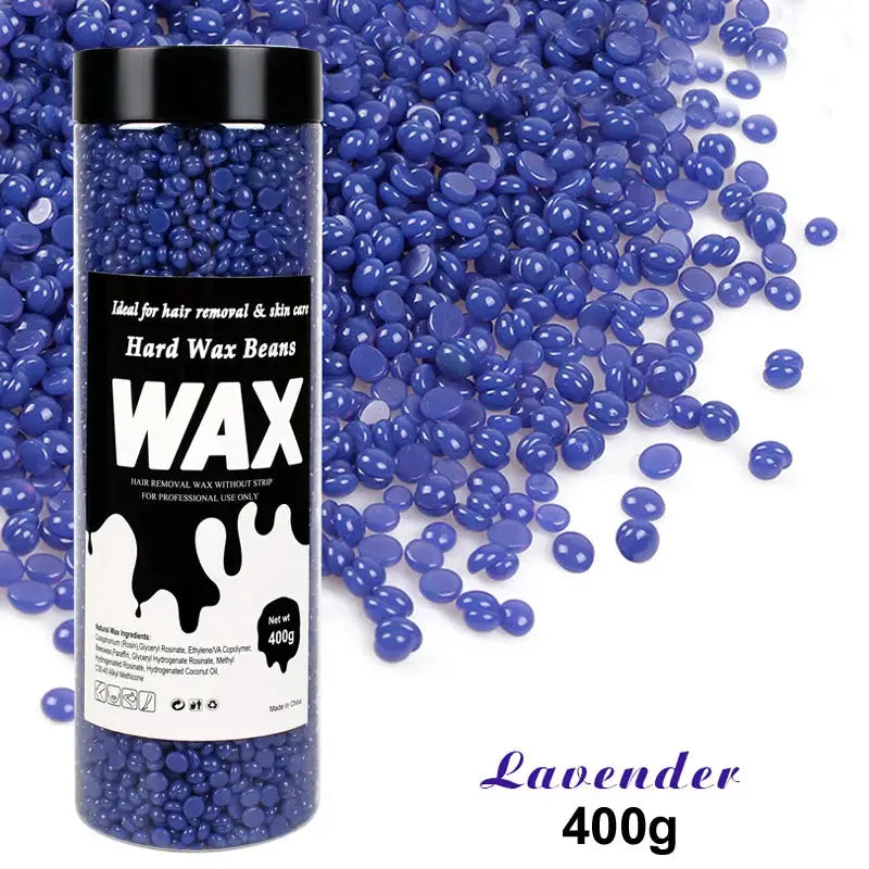 Simples Market lavender hard wax beans, 400g bottle with purple beads for home waxing
