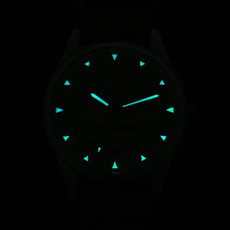 Militado ML07 quartz military watch with teal luminous hands and markers