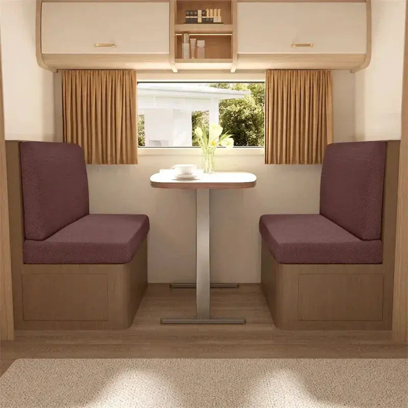 RV dinette cushion cover set, 2-piece, polar fleece burgundy for booth seats and backrests.