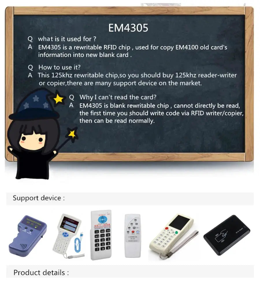 EM4305 125KHz RFID key tag, blank writable chip card for copy/clone, Simples Market