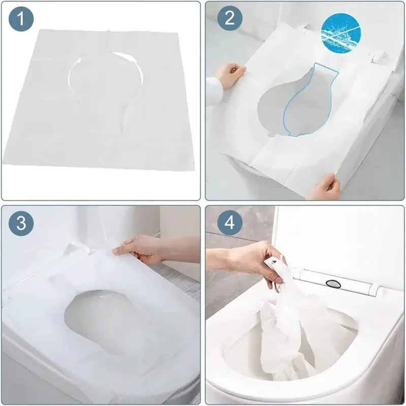 Disposable toilet seat covers, 50pc white non-woven sheets for toddler training, waterproof and water-soluble
