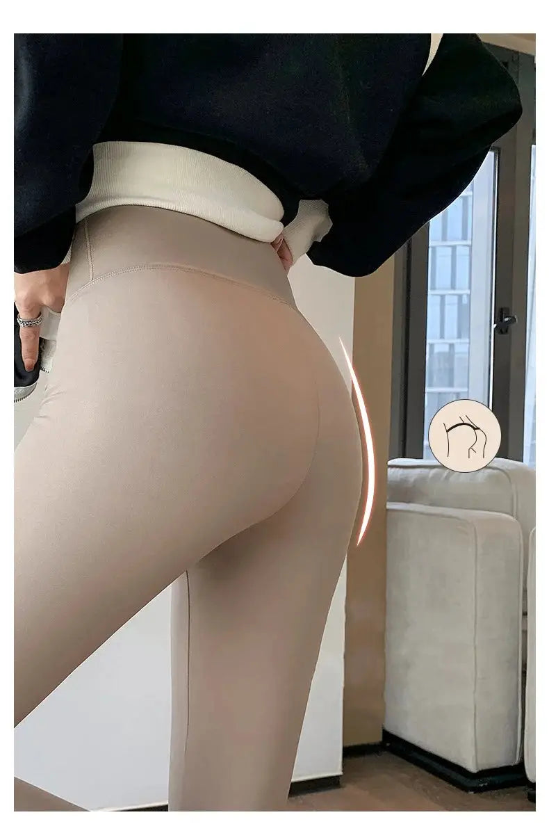 BIVIGAOS women's beige brushed seamless high-waist slim-fit leggings