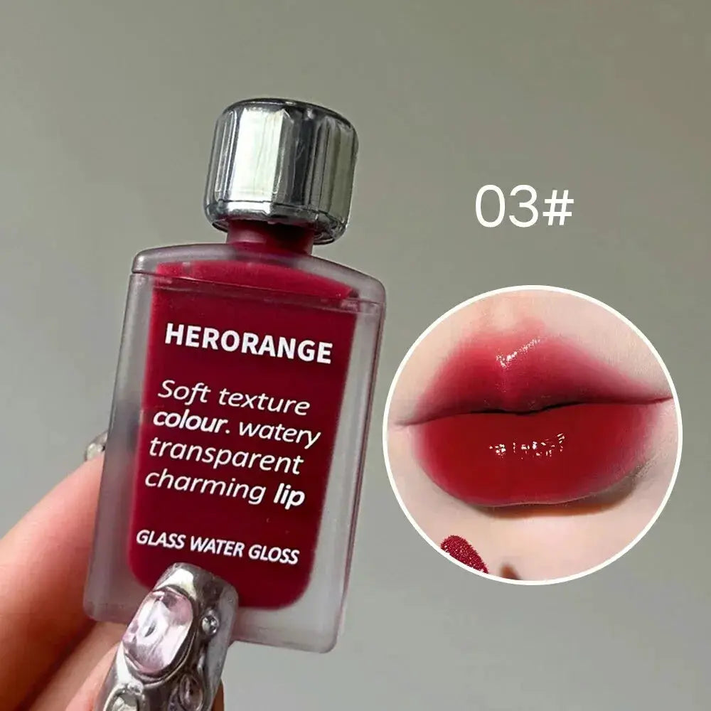 Lightly Glass Water Gloss Herorange Lip Glaze Mirror Shine Moisturizing Plumping Lips Long Lasting Makeup