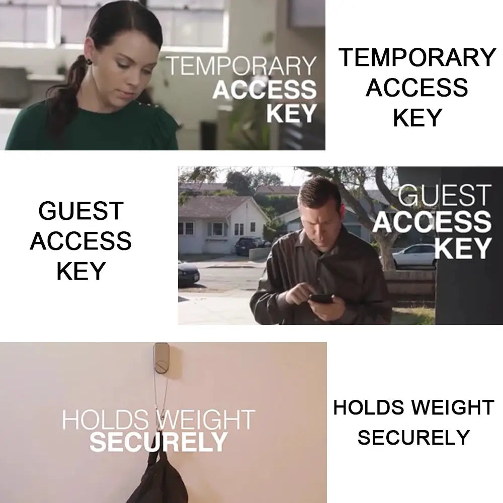 A1 Pro Bluetooth smart door lock by Simples Market; three-panel collage shows temporary and guest access keys.