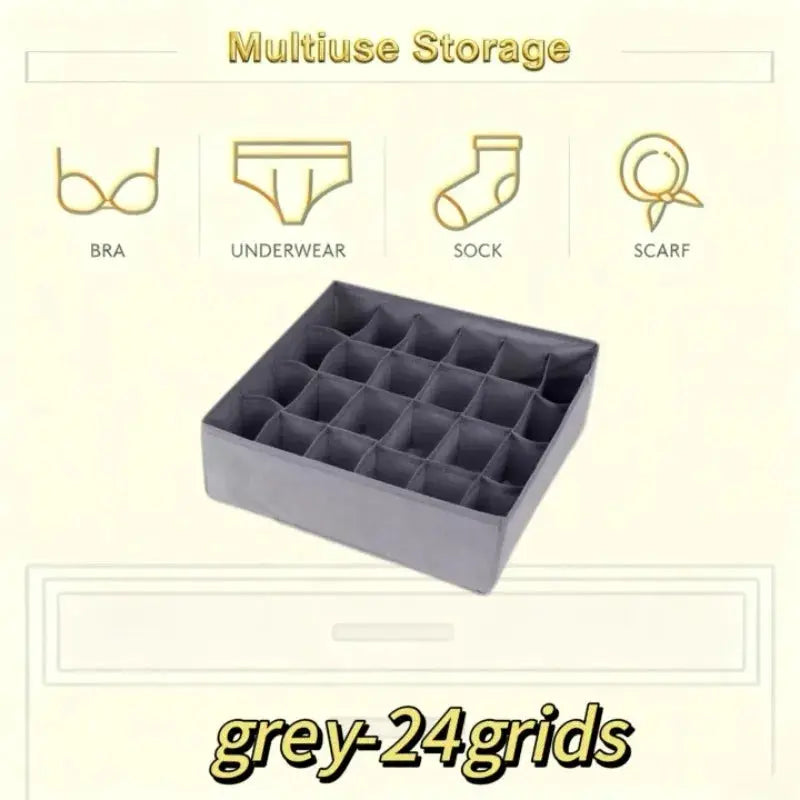 Grey 24-grid drawer organizer for underwear, socks and bras from Simples Market