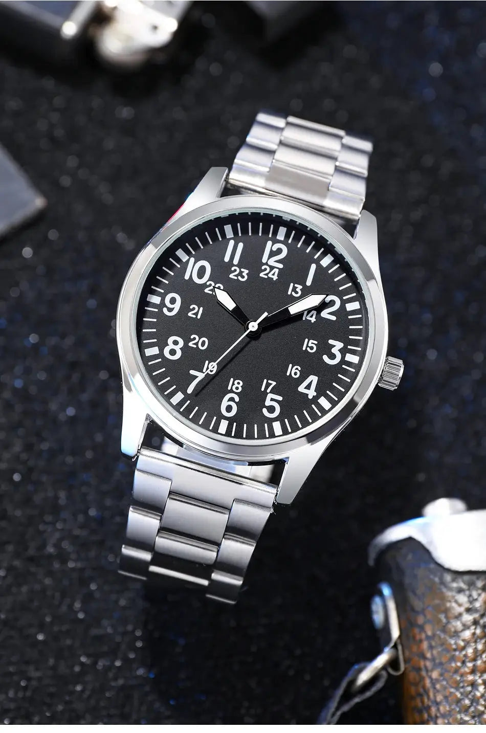 Aviator Works Pilot Collection Watch With Easy Reading 24H Display And Japanese Quartz Movement Luminous Dial 41mm Case