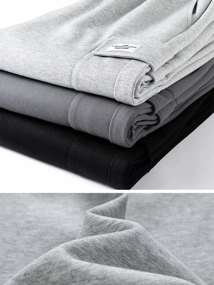 Men's cotton sweatpants with drawstring, loose straight fit by Simples Market; multicolor stack: light gray, gray, charcoal, black.