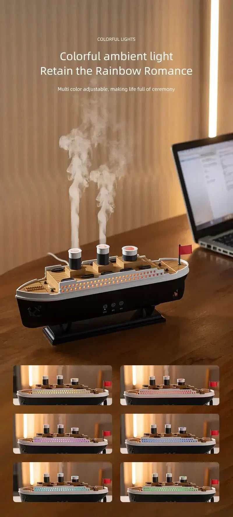 Retro Ship Air Humidifier Ultrasonic Aromatherapy Diffusers Mist Maker Fragrance Essential Oil Aroma Difusor Remote control