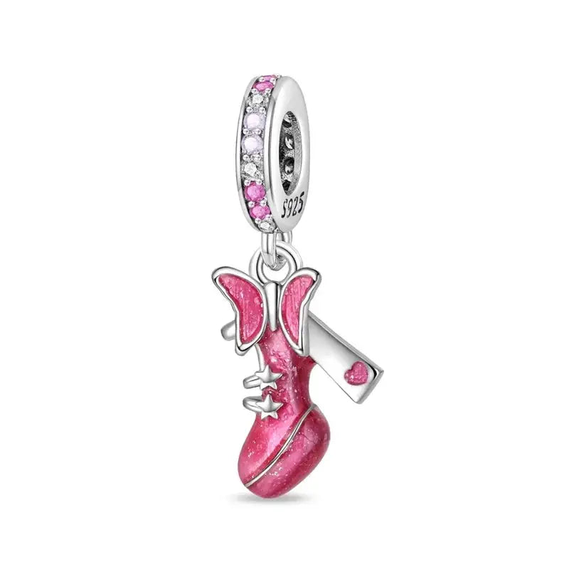 925 Silver Plated Magic Mirror Perfume Princess Angel Pink Charms Beads Fit Pandach 925 Bracelet Fine DIY Jewelry
