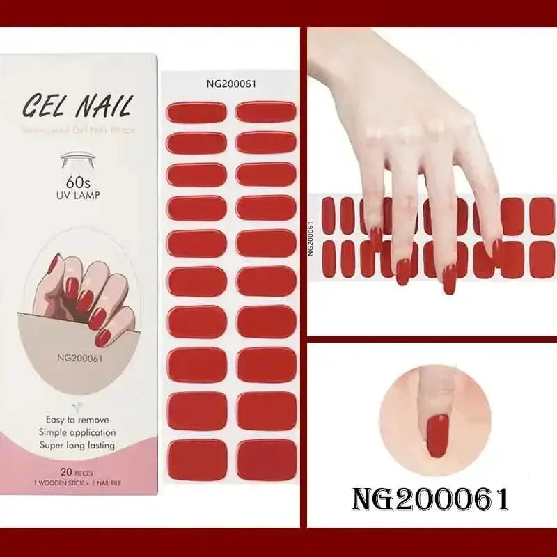 Simples Market gel nail wraps 20-piece red full-cover nail stickers for UV lamp manicure