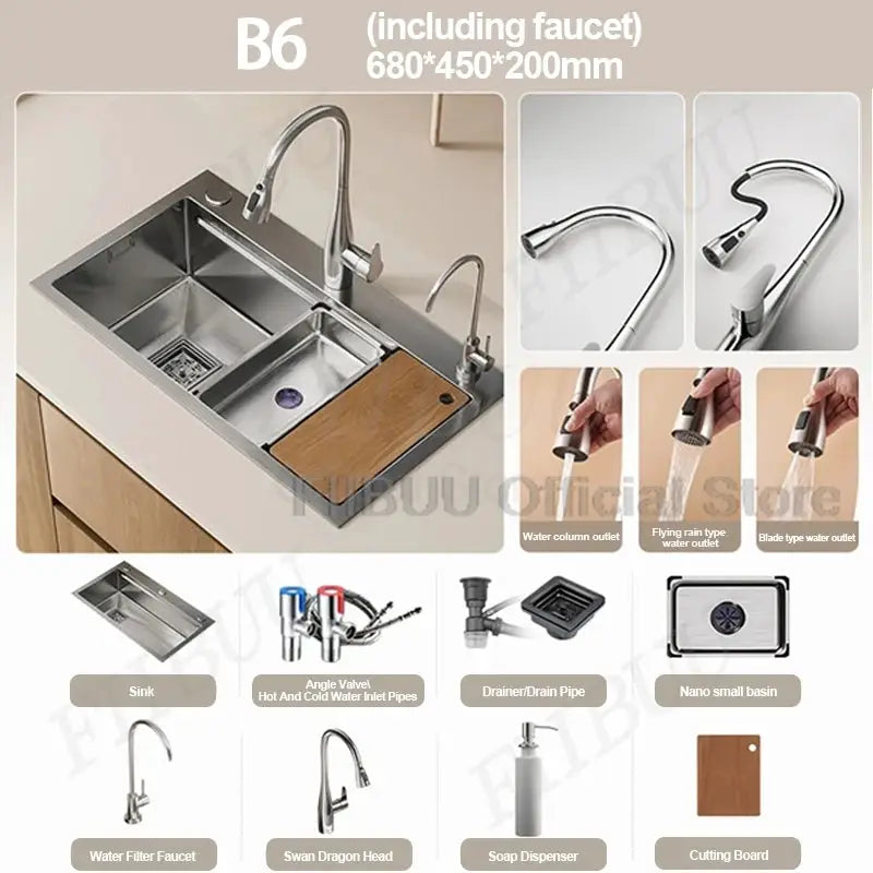 304 stainless steel kitchen sink, large single-bowl, undercounter/topmount with included faucet by Simples Market