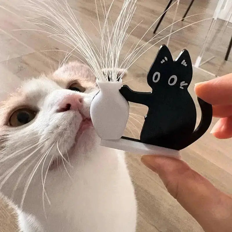 Fridge magnet black cat pushing white vase, home decor accessory