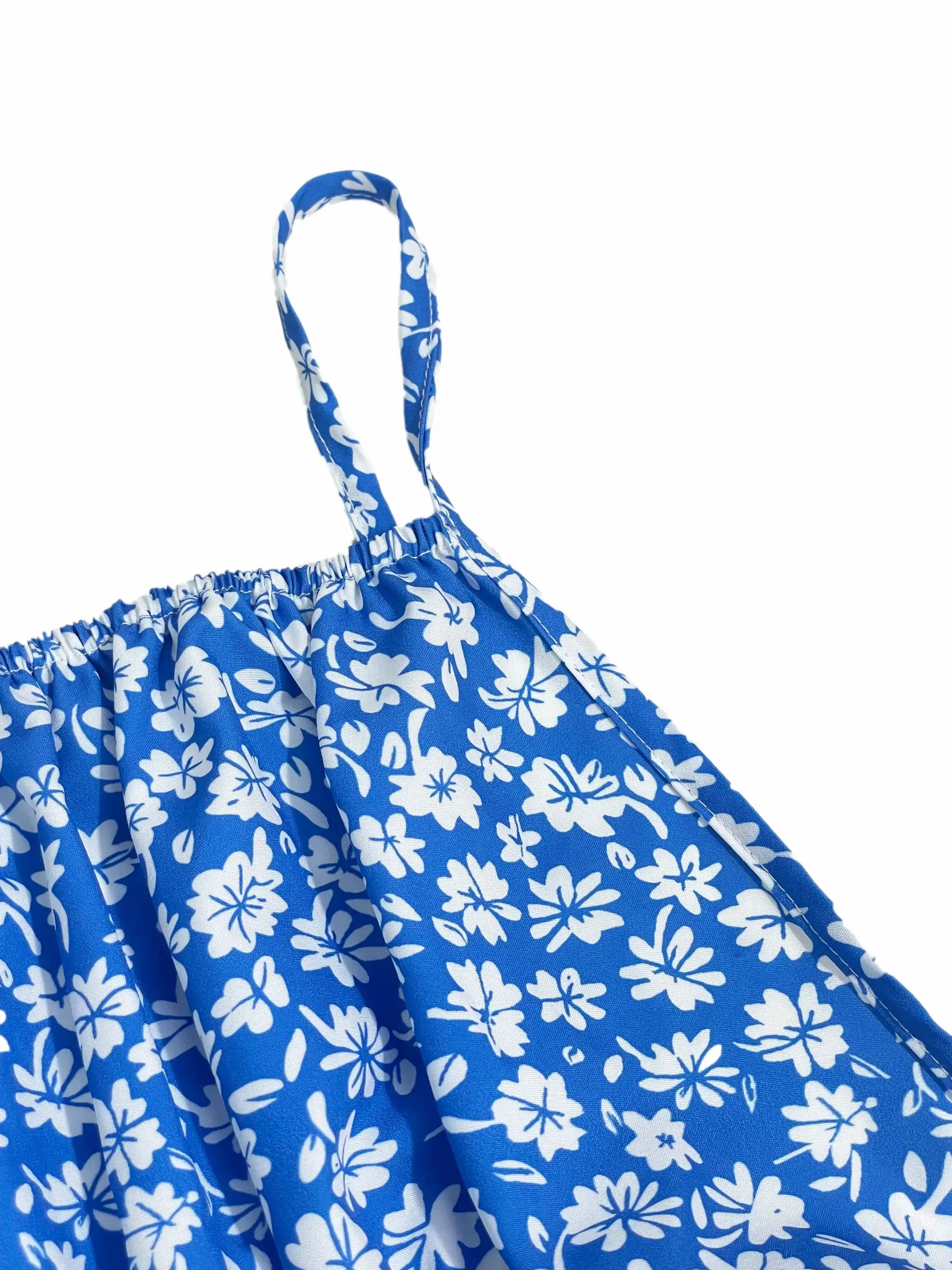 Coastal Bloom Floral Cami Dress With Spaghetti Straps Backless For Beach Vacations And Summer