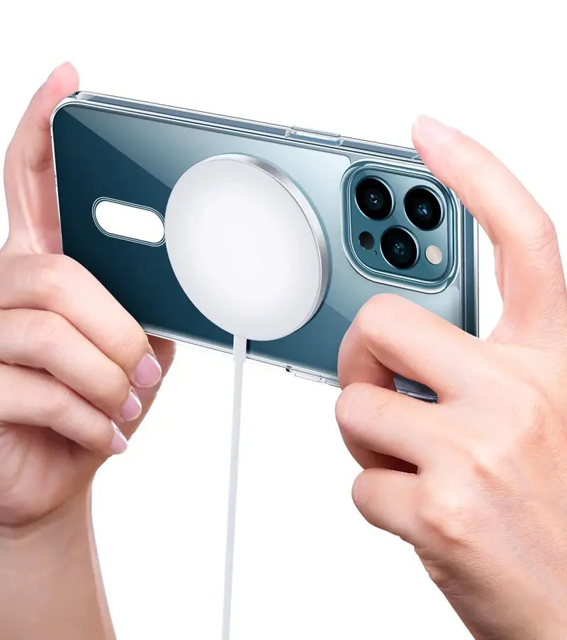 Simples Market Original Clear MagSafe Case for iPhone with attached wireless charging pad
