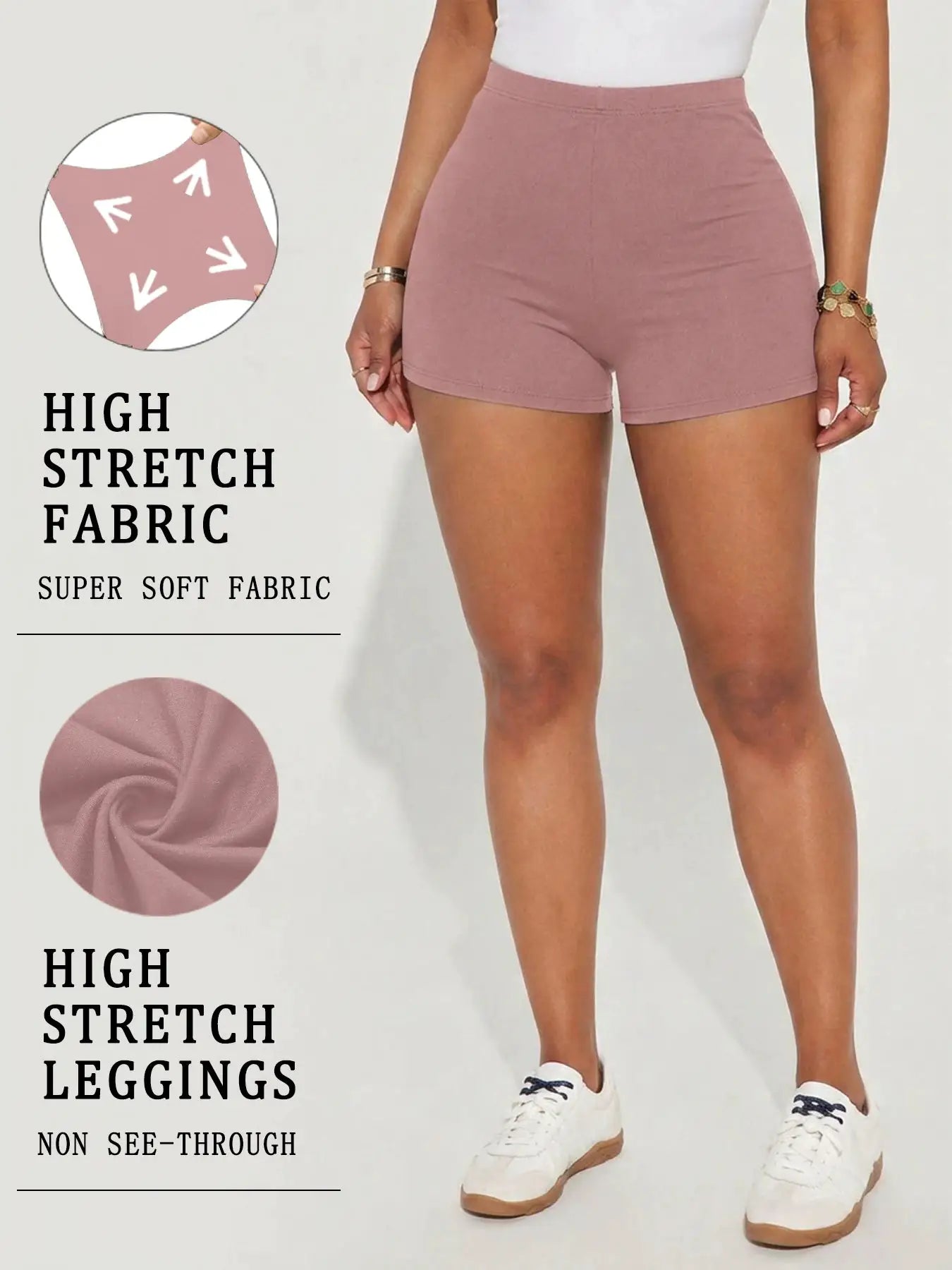 Simples Market high-stretch women's biker shorts in dusty pink; high-waisted, soft fabric for yoga and workouts
