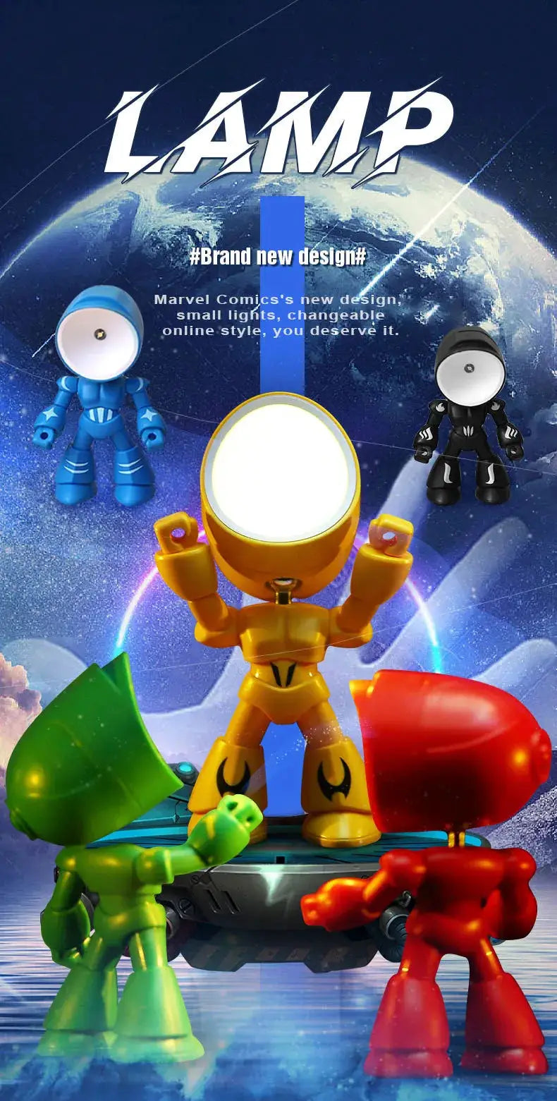 Simples Market mini LED night light desk lamp with yellow central robot and blue, green and red companion figures