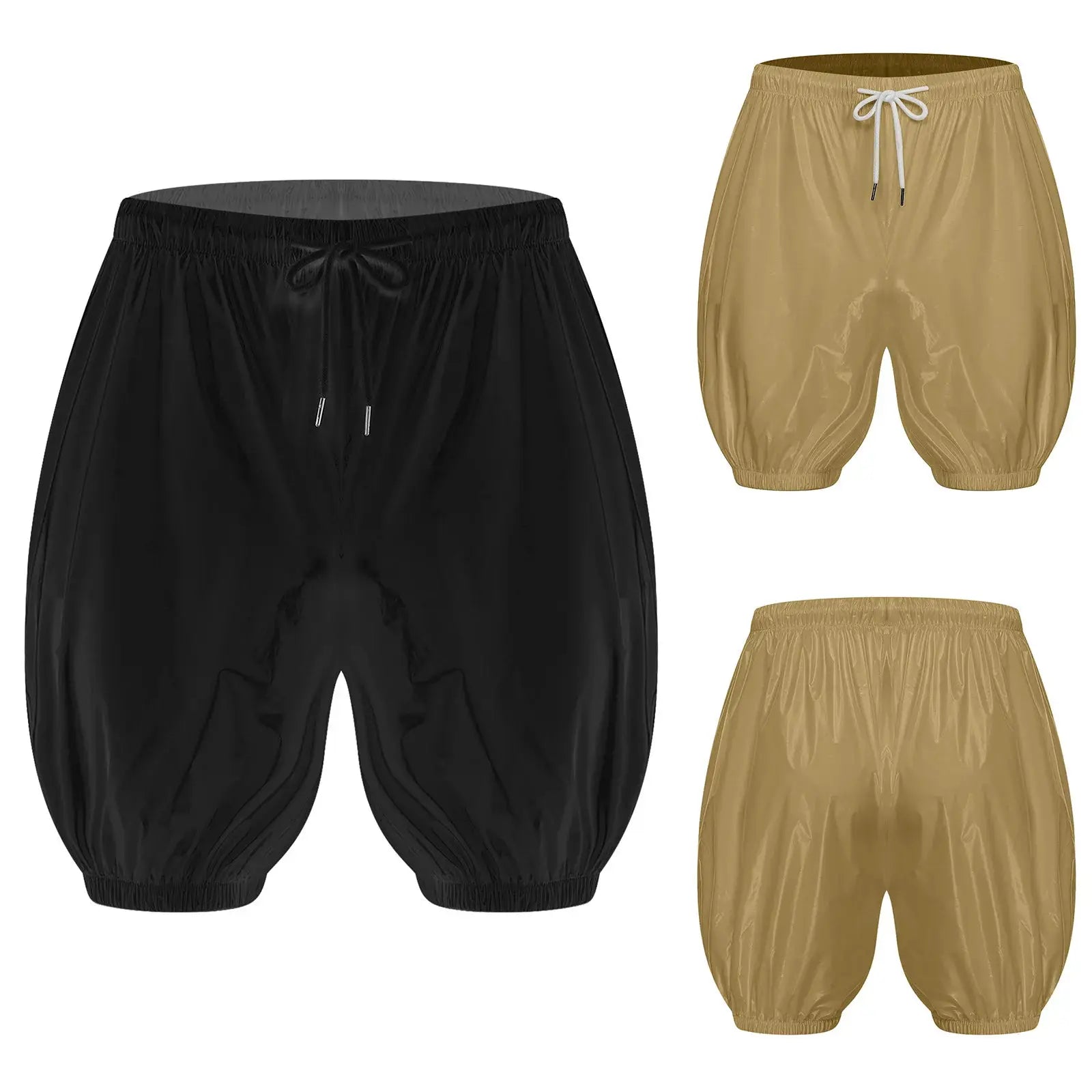 Adult diaper cover shorts by Simples Market; waterproof reusable leak-proof, black and tan colorways