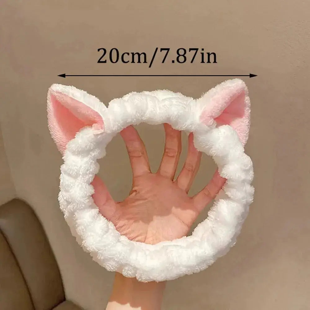 Cat Coral Plush Hairband With Bow For Makeup And Face Washing Soft Cute Headband For Hair Care
