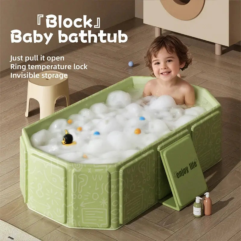 Green And White Portable Folding One Piece Children's Bathtub For Travel Eco Friendly PVC Bath Tub